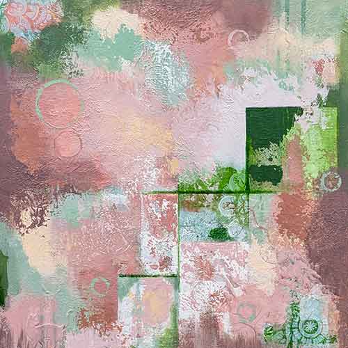 abstract in a variety of pink, cream, and green