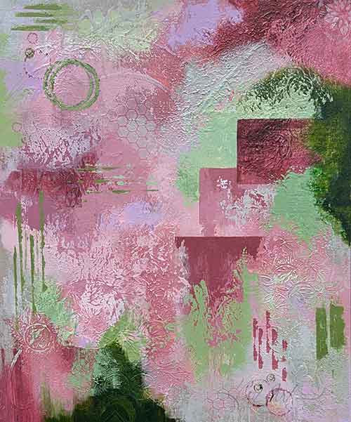 abstract in a variety of pink, lavender, and green